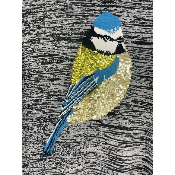 NWT French Connection Bird Novelty Sequined Heather Gray Sweater Size S - Picture 3 of 6